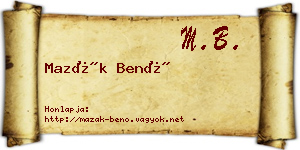 Mazák Benő névjegykártya